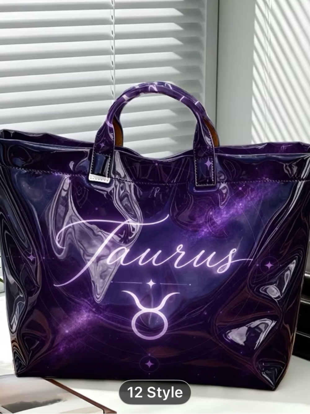 Taurus Purple Glossy Tote Bag - Zodiac Design